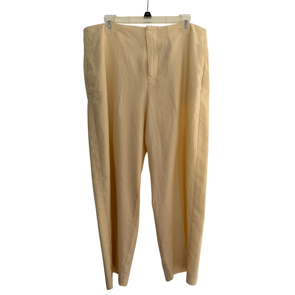 Gap Womens Linen Blend Wide Leg Pants Straight Pastel Yellow Petite 12P
